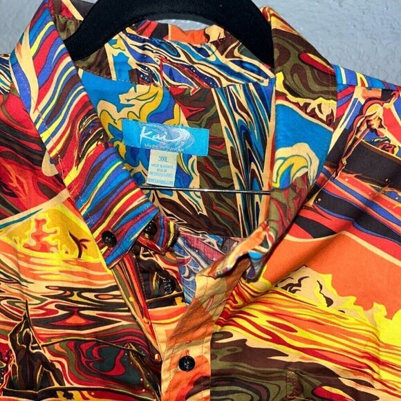 KAI Clothing Hypnotik Wave Ocean Outrigger Hawaiian Made Aloha Popover Shirt 3XL - Picture 3 of 14